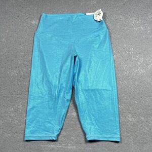 Offline Leggings By Aerie Womens L Blue Shimmer Shiny Cross Front Crop Mermaid
